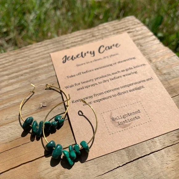 Malachite Gemstone Hoop Earrings - Picture 3 of 7